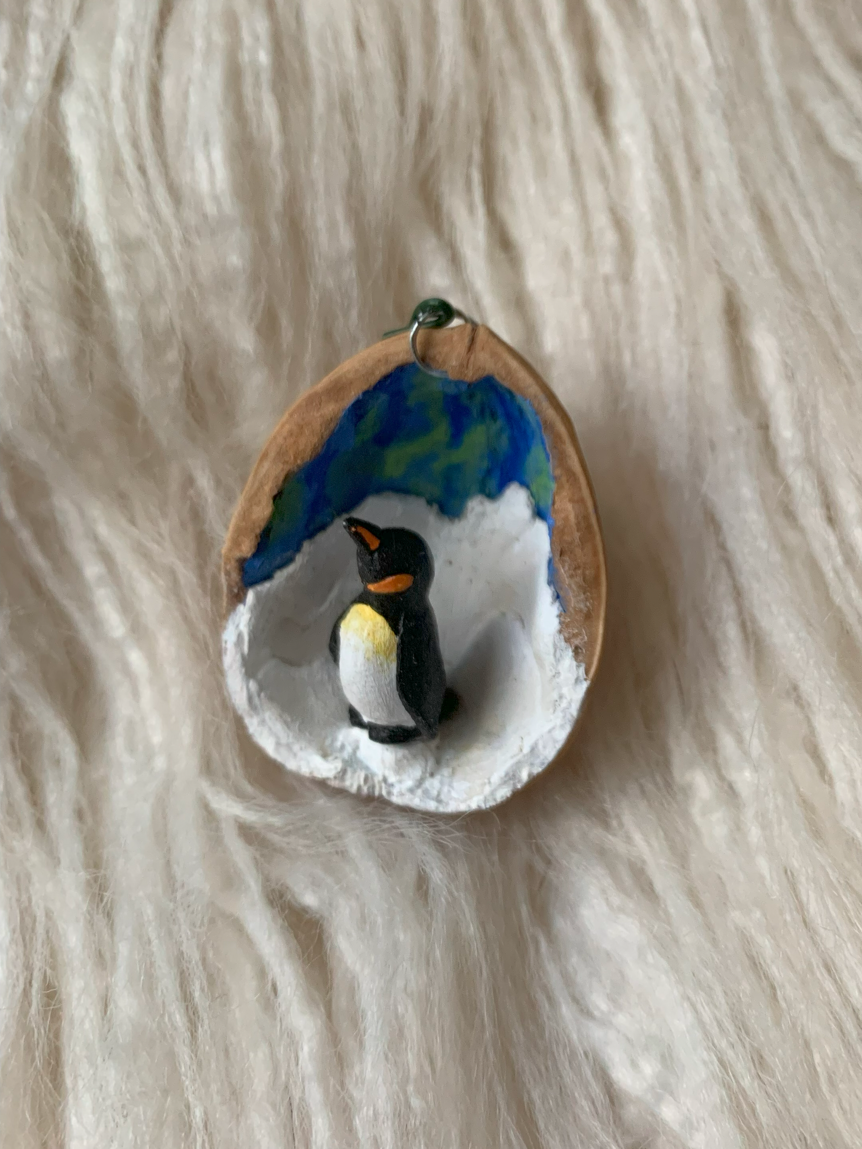 Penguin in Walnut - Clay Sculpture